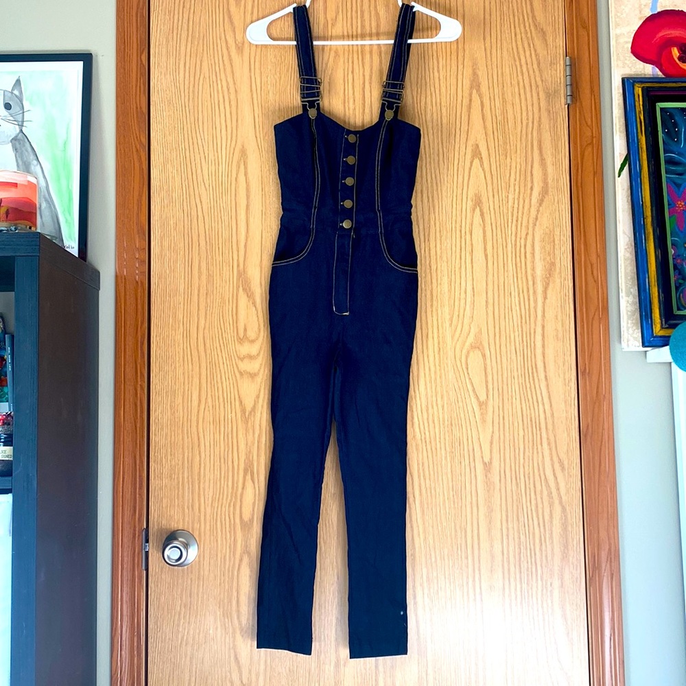 Dark blue stretch rockabilly bibs womens extra small/2